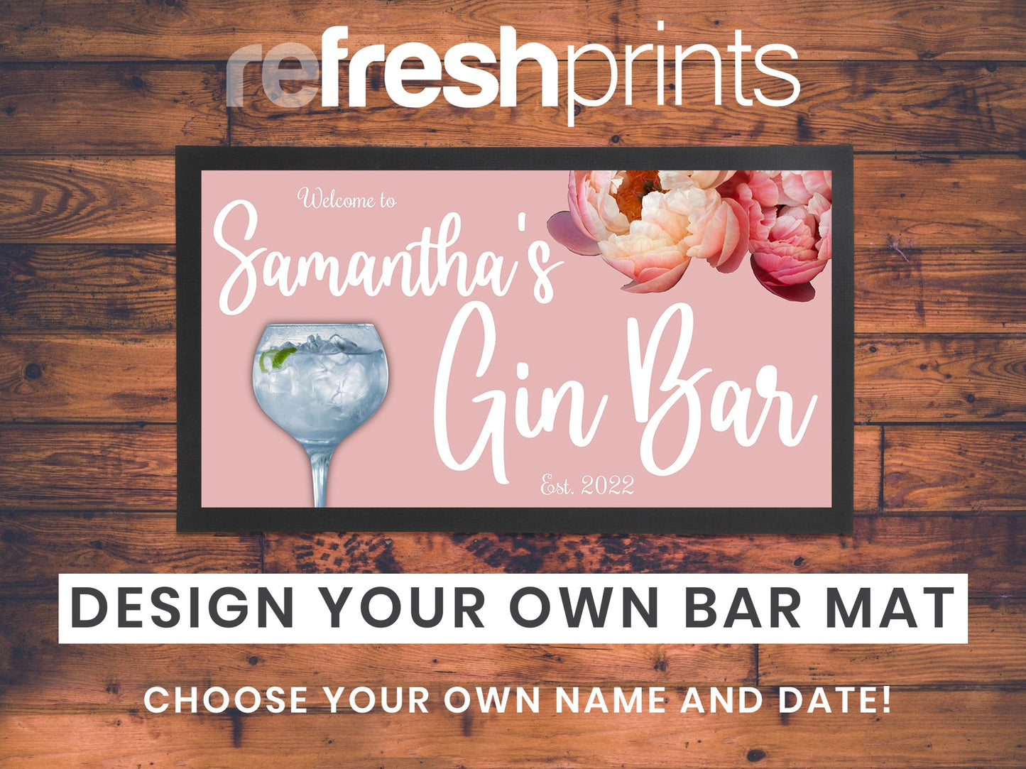 Pink Floral Gin Regular Bar Runner - Bar - Mats.co.uk