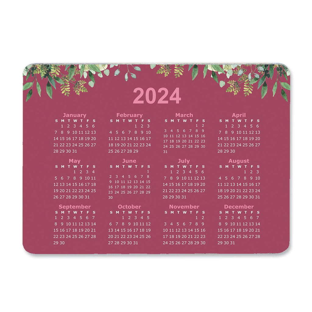 Pink Floral Leaves Calendar Regular Mouse Mat - Bar - Mats.co.uk