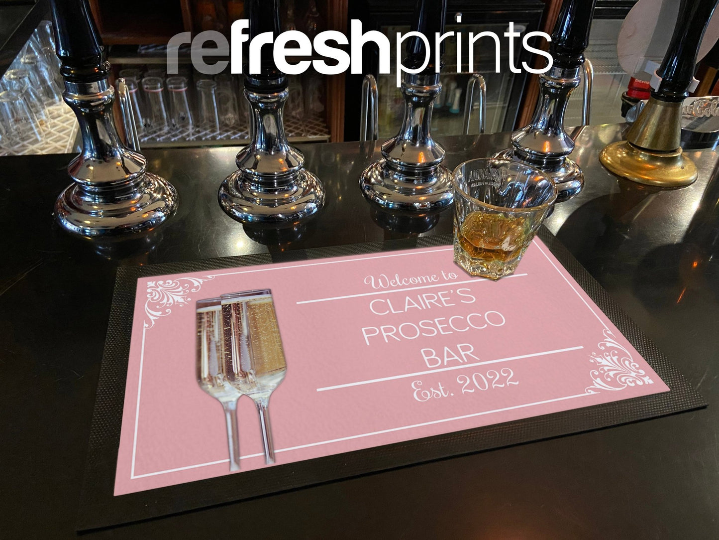 Pink Prosecco Regular Bar Runner - Bar - Mats.co.uk