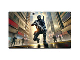 Video Game Soldier in Dystopian City Gaming Mat - Desk Mat - 3 SIZES - Bar - Mats.co.uk