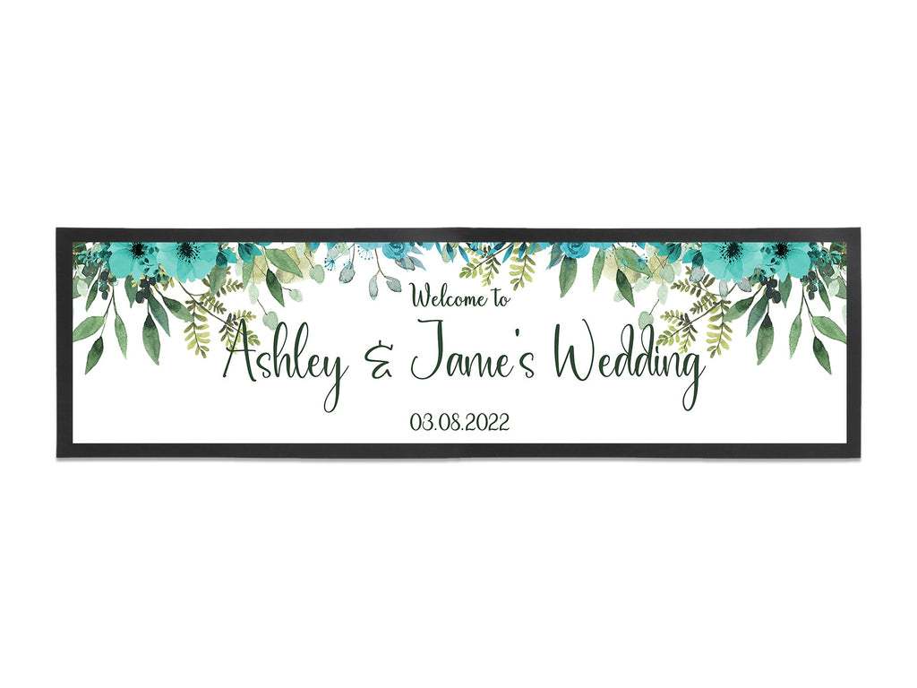 Wedding Blue Floral Leaves Large Bar Runner - Bar - Mats.co.uk