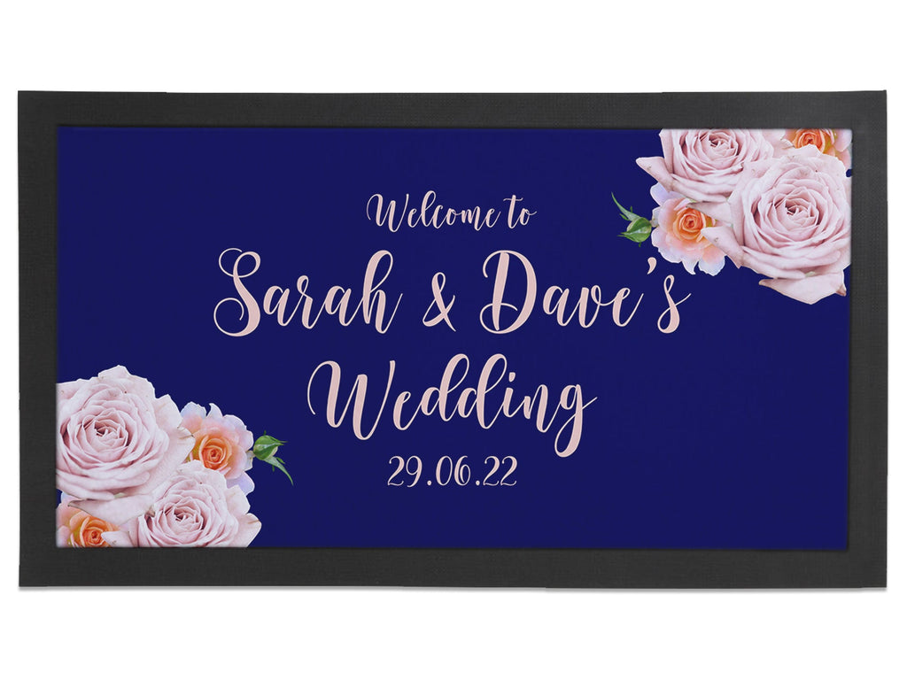 Wedding Blush & Navy Roses Regular Bar Runner - Bar - Mats.co.uk