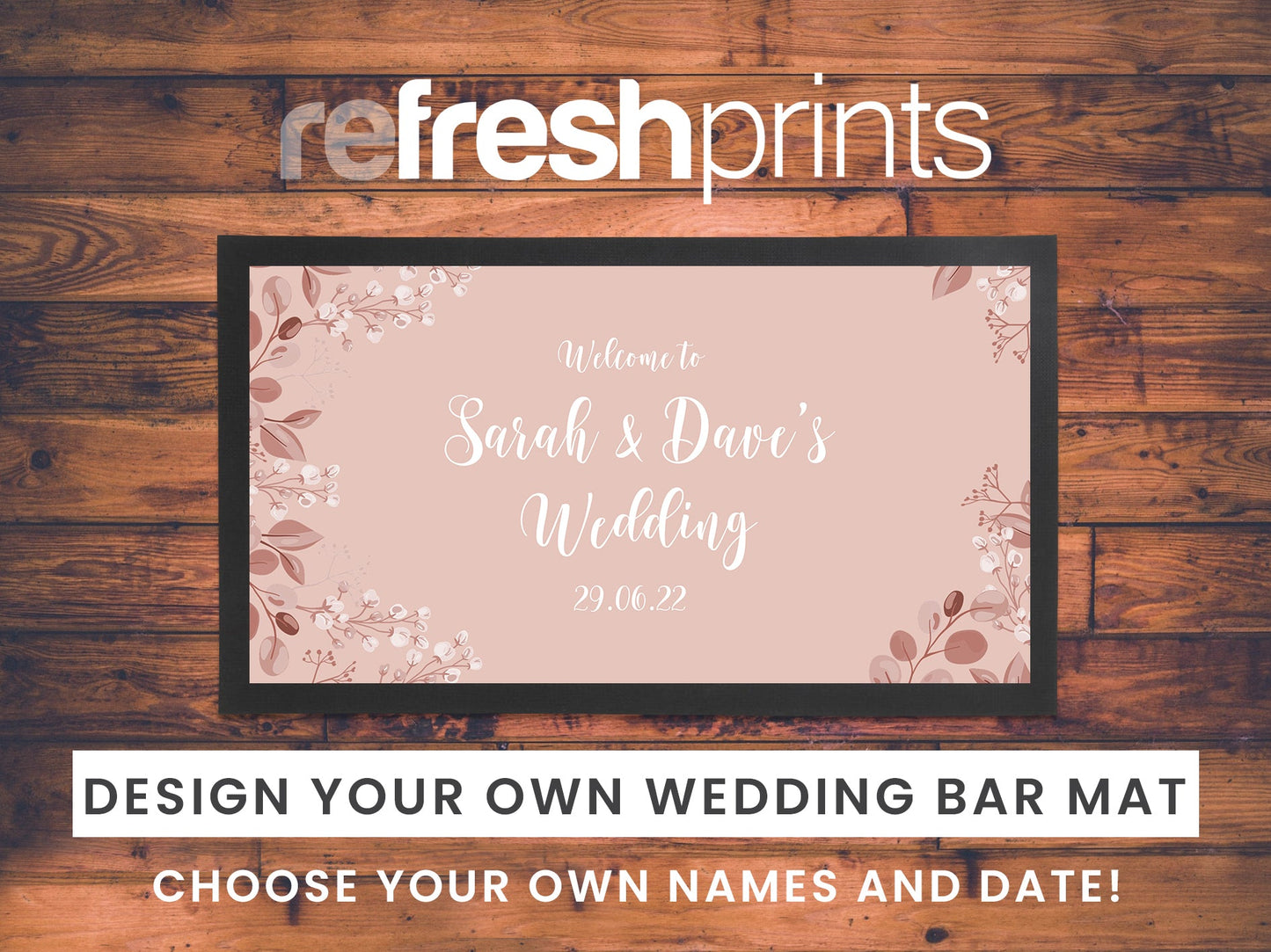 Wedding Border Pink Regular Bar Runner - Bar - Mats.co.uk