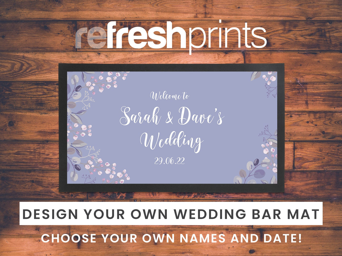 Wedding Border Purple Regular Bar Runner - Bar - Mats.co.uk