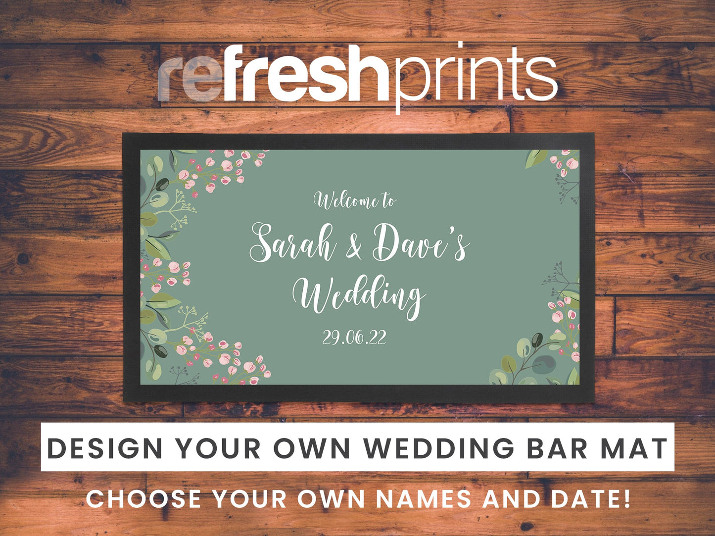 Wedding Border Sage Regular Bar Runner - Bar - Mats.co.uk