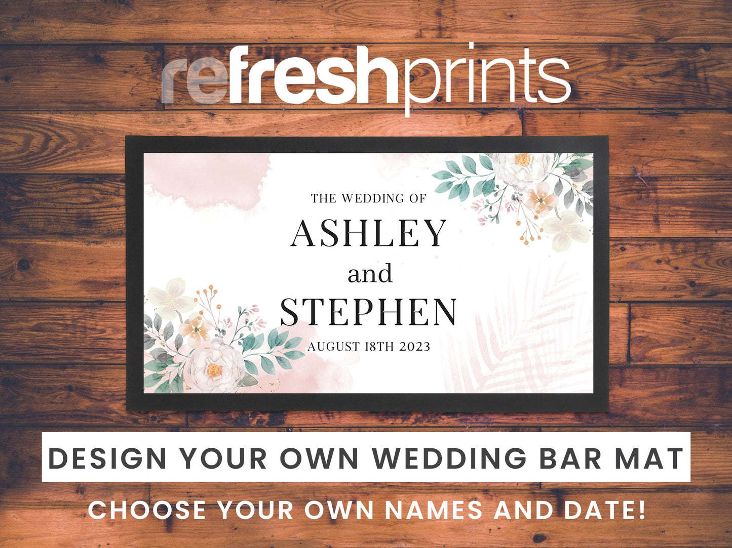 Wedding Floral Blush Regular Bar Runner - Bar - Mats.co.uk