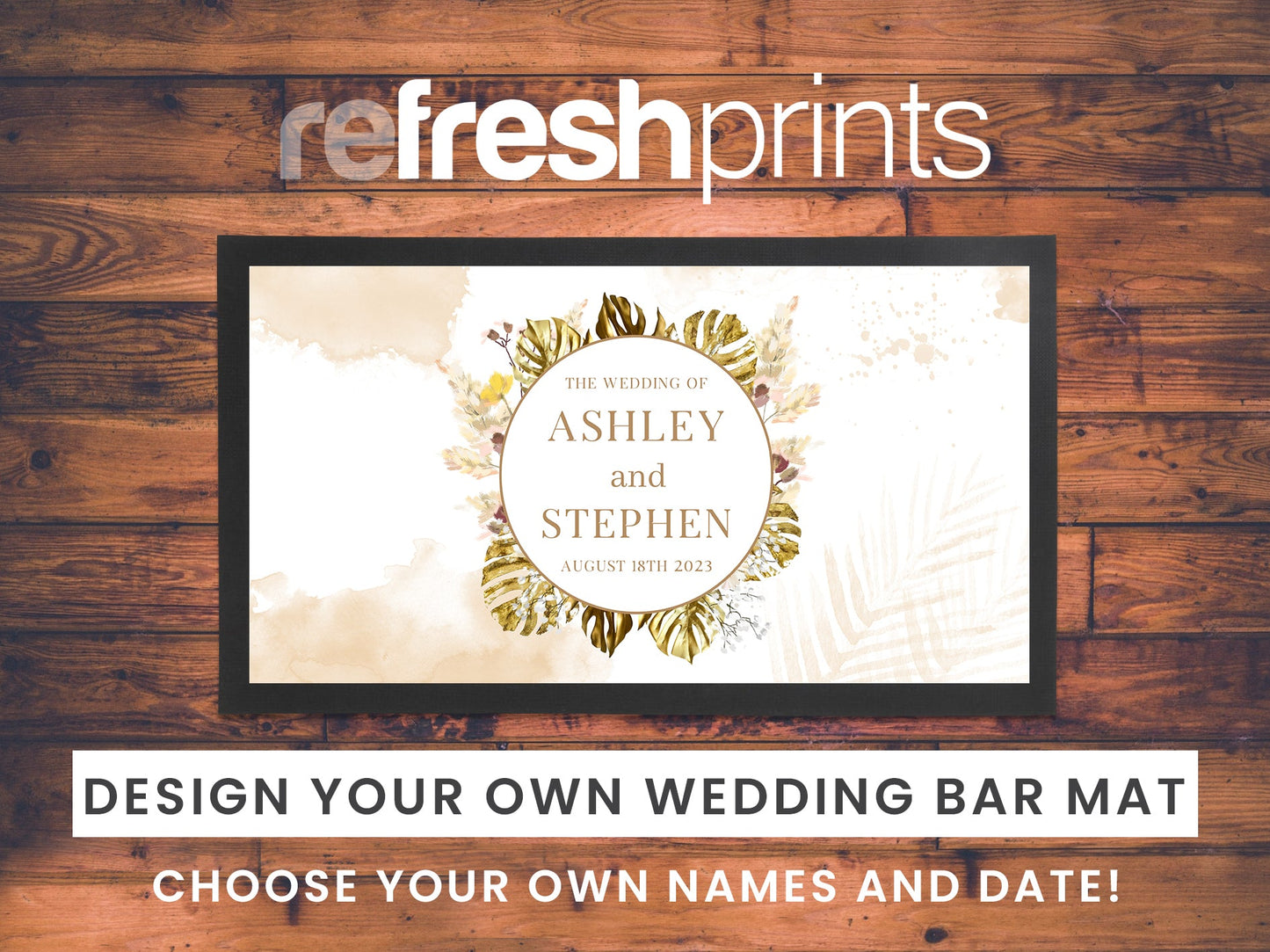 Wedding Floral Circle Gold Regular Bar Runner - Bar - Mats.co.uk
