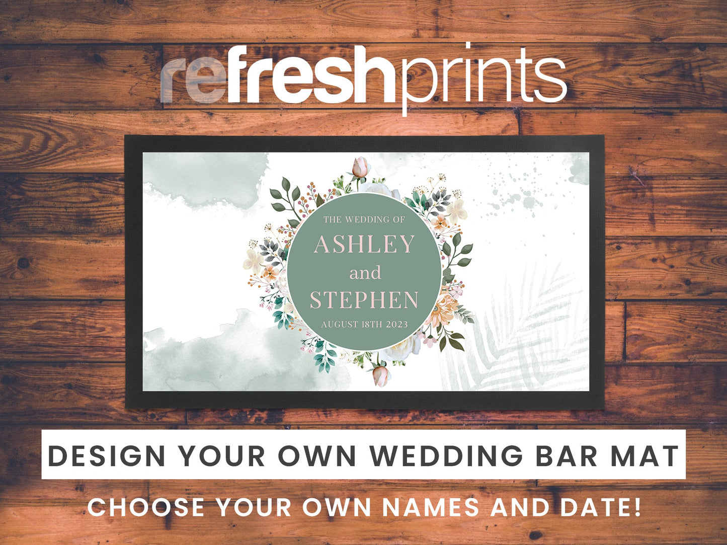 Wedding Floral Circle Sage Regular Bar Runner - Bar - Mats.co.uk