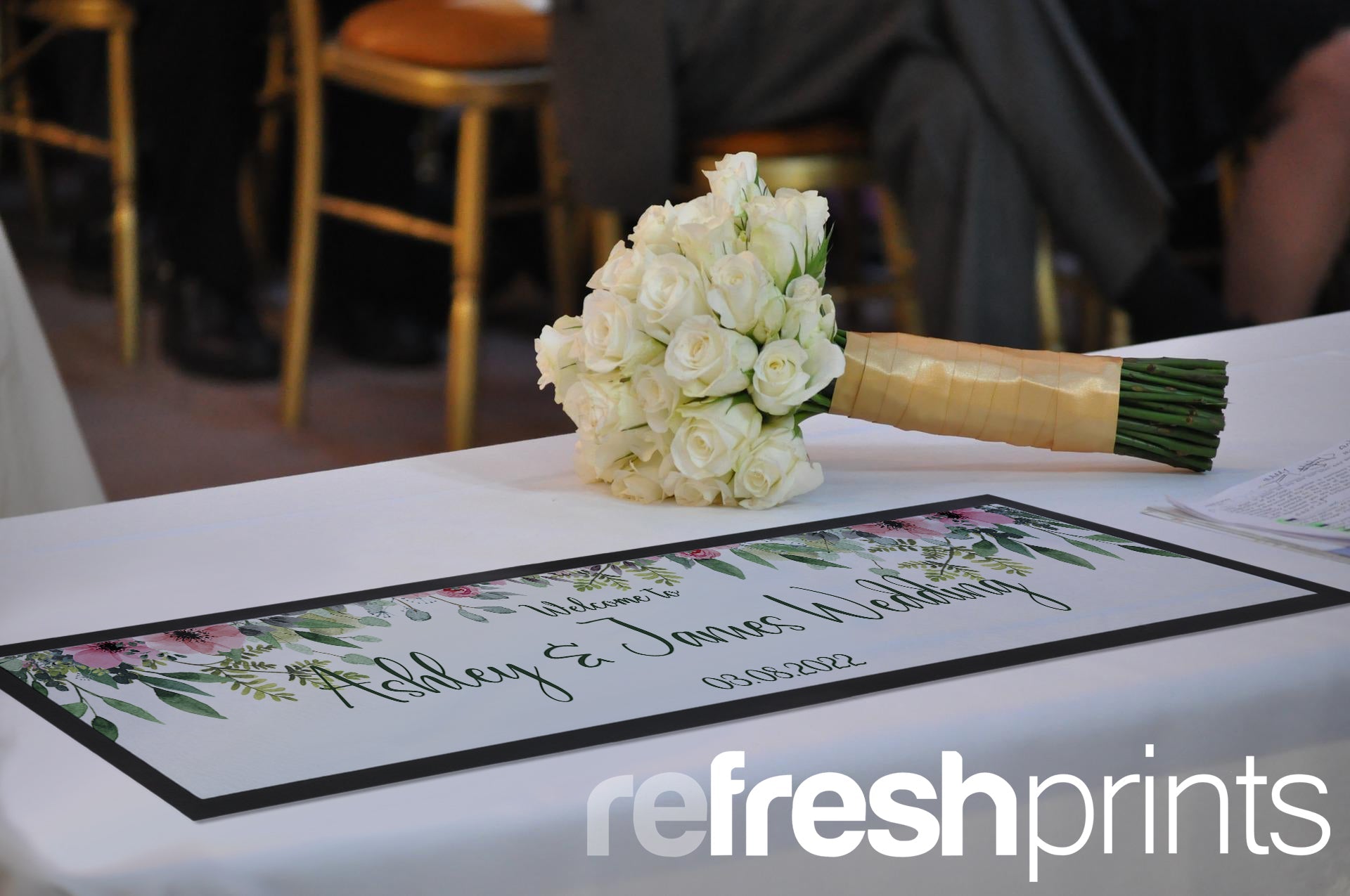 Wedding Floral Leaves Large Bar Runner - Bar - Mats.co.uk