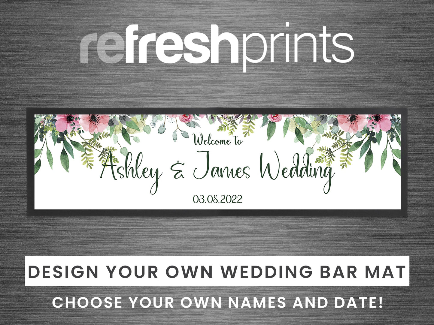 Wedding Floral Leaves Large Bar Runner - Bar - Mats.co.uk