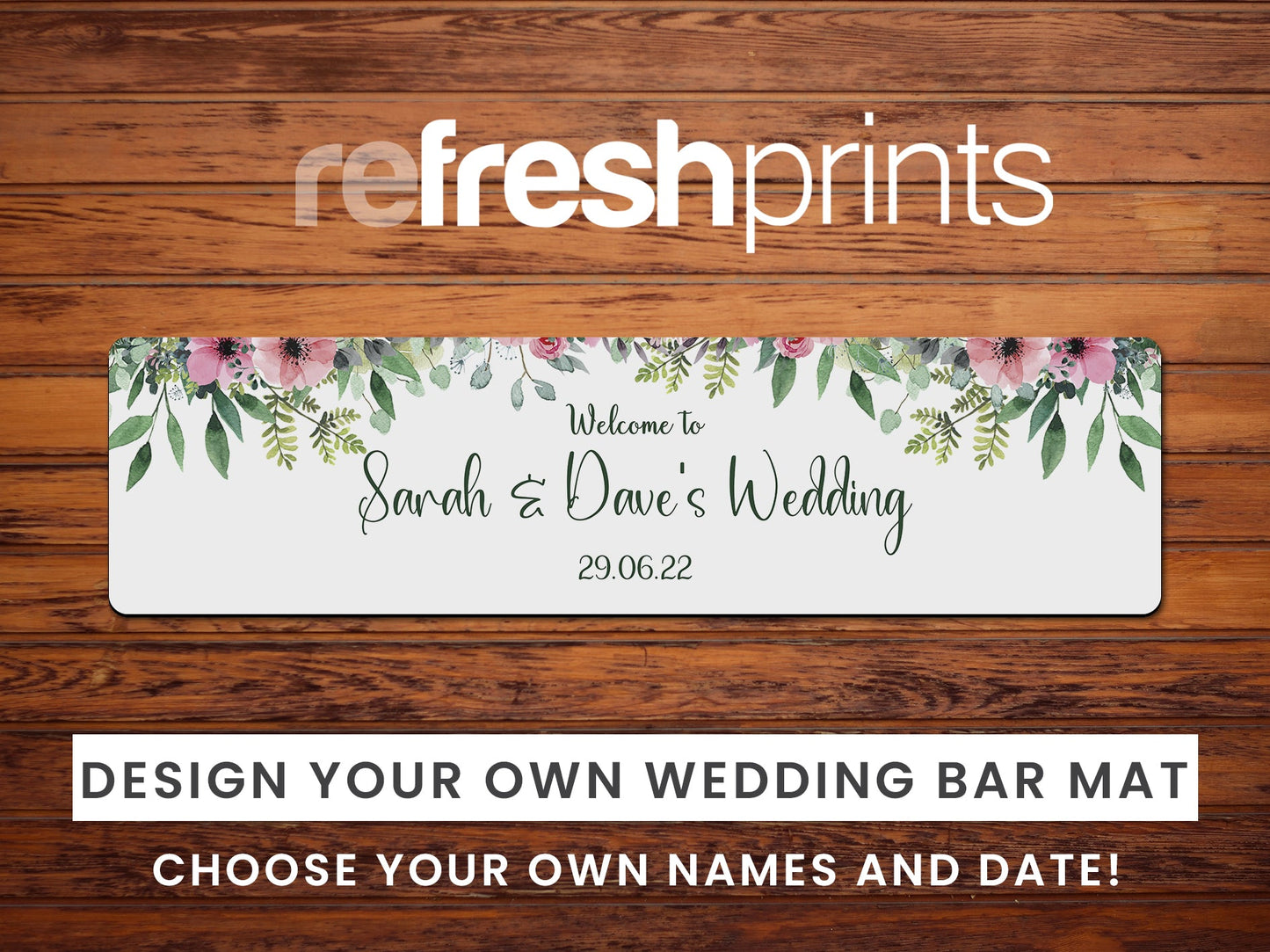 Wedding Floral Leaves Premium Bar Runner - Bar - Mats.co.uk