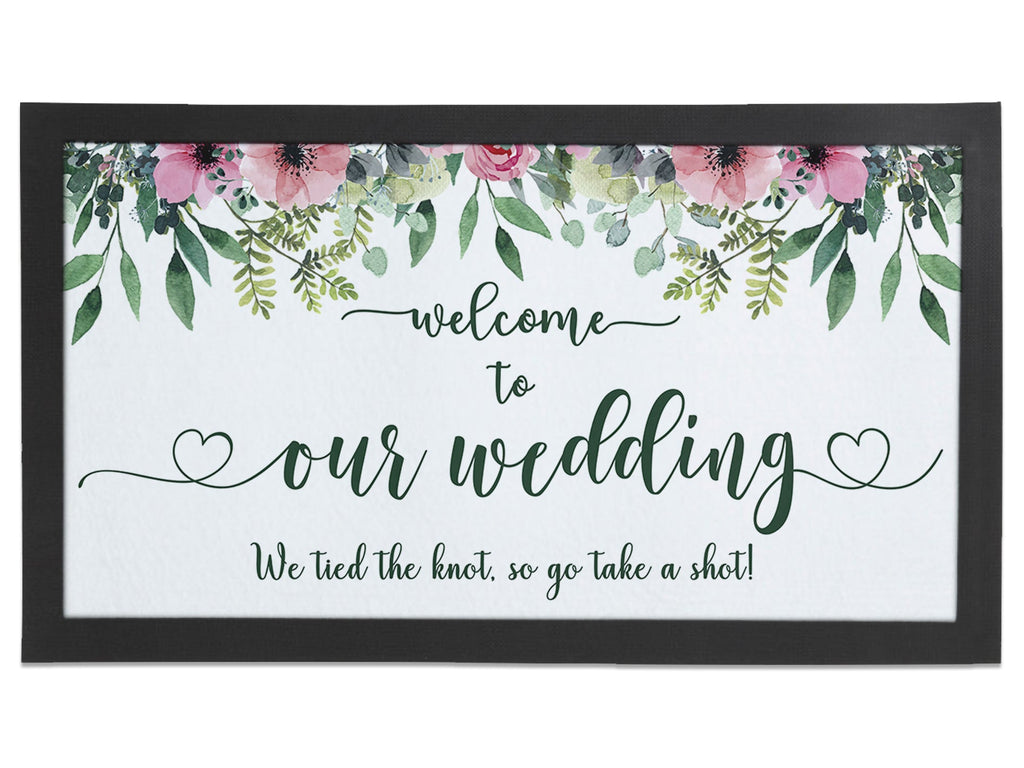 Wedding Floral Leaves White Regular Bar Runner (Non - Personalised) - Bar - Mats.co.uk