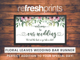 Wedding Floral Leaves White Regular Bar Runner (Non - Personalised) - Bar - Mats.co.uk