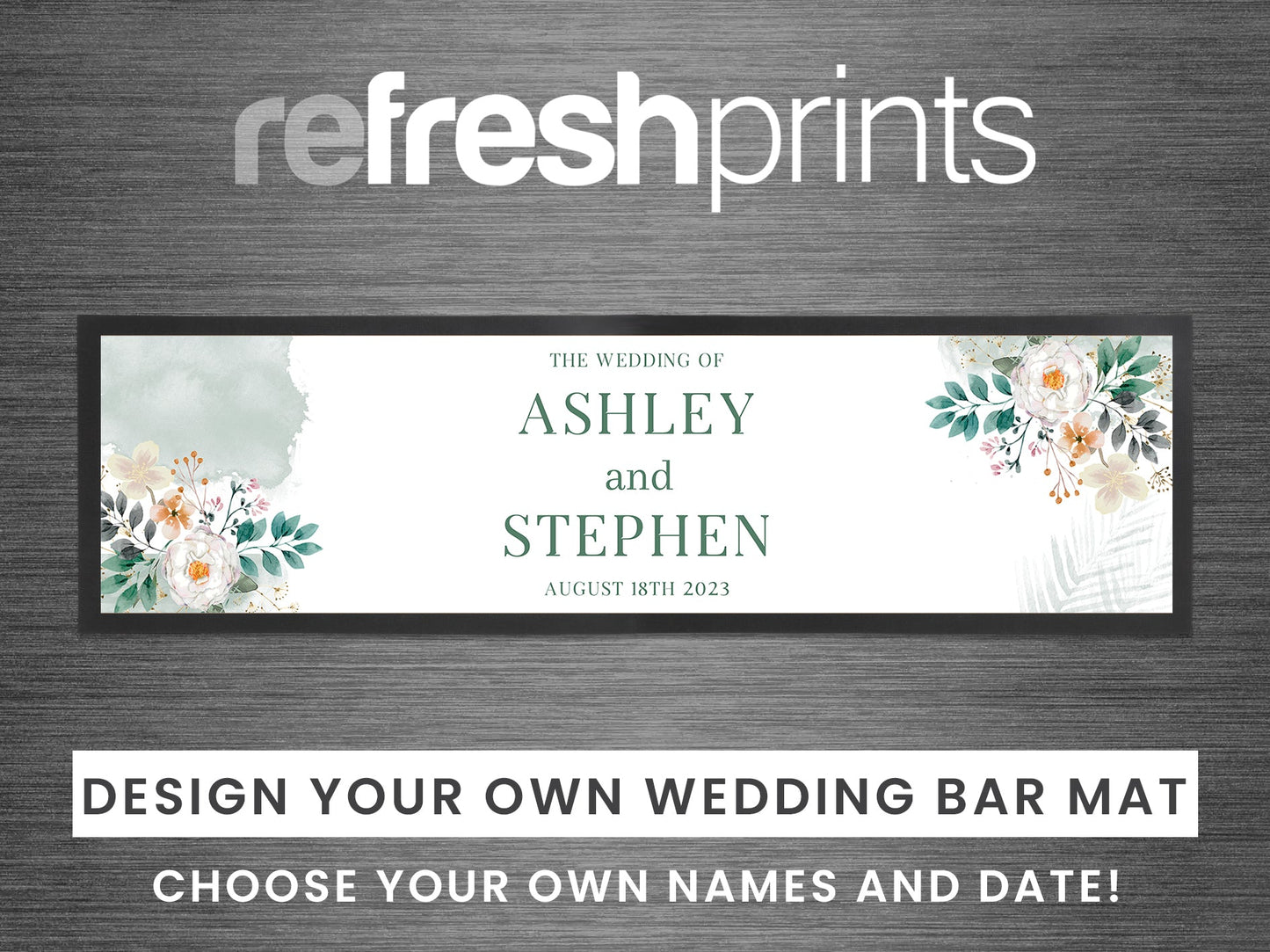 Wedding Floral Sage Large Bar Runner - Bar - Mats.co.uk