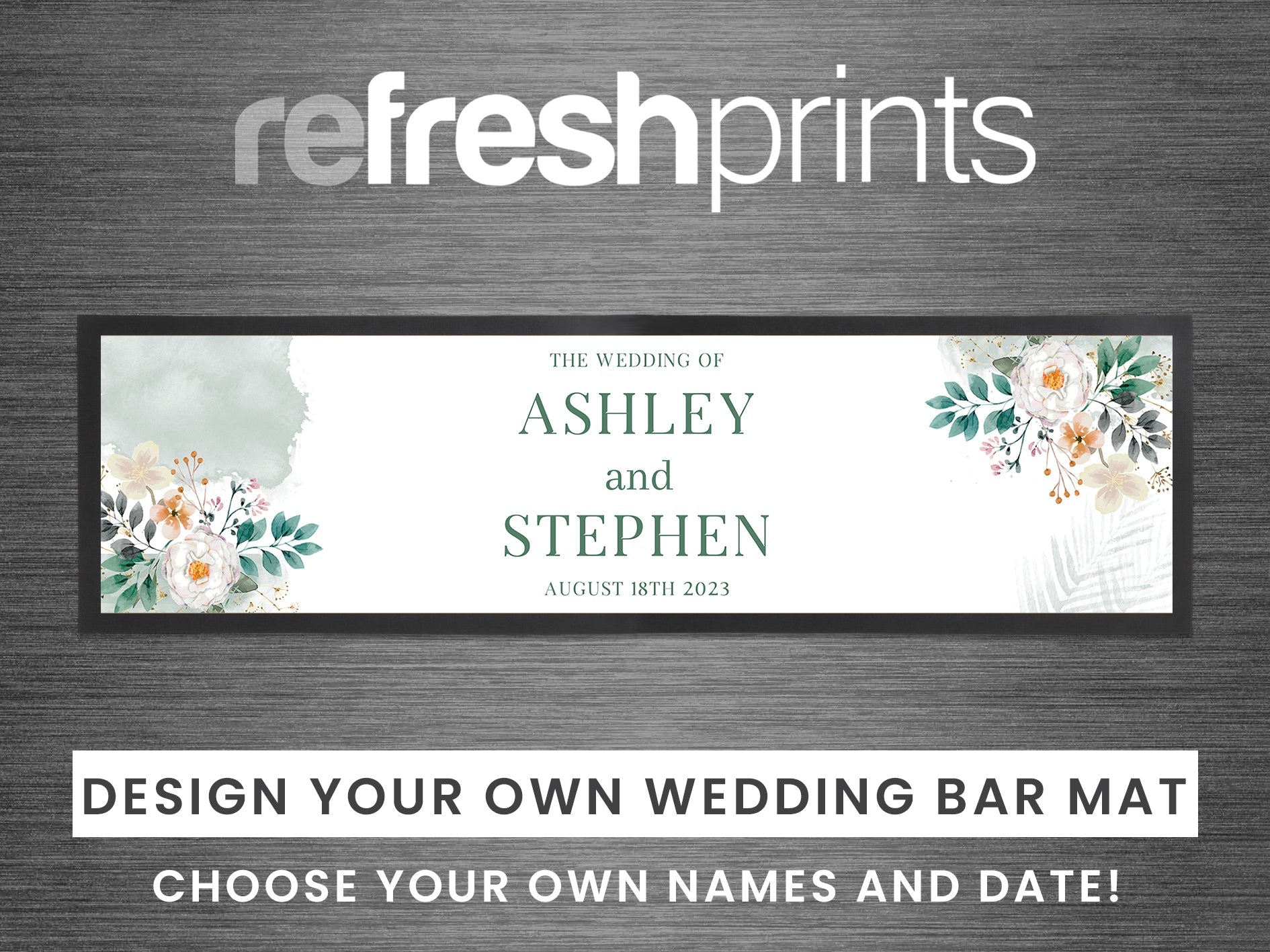 Wedding Floral Sage Large Bar Runner - Bar - Mats.co.uk