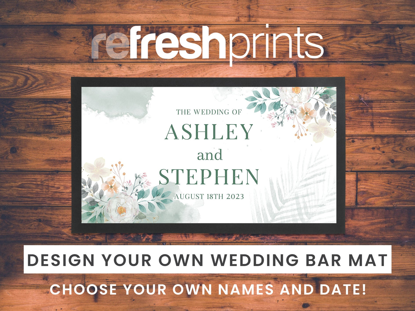 Wedding Floral Sage Regular Bar Runner - Bar - Mats.co.uk