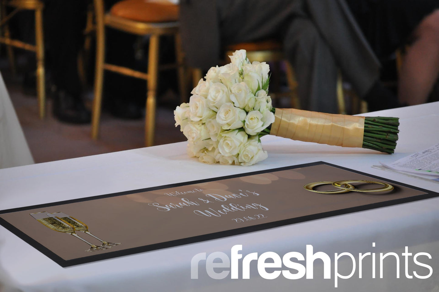 Wedding Glasses & Rings Large Bar Runner - Bar - Mats.co.uk