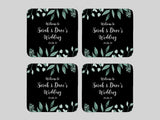 Wedding Green Leaves Coaster (Black) - Bar - Mats.co.uk