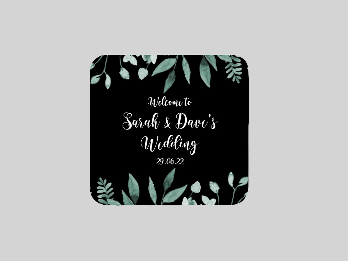 Wedding Green Leaves Coaster (Black) - Bar - Mats.co.uk