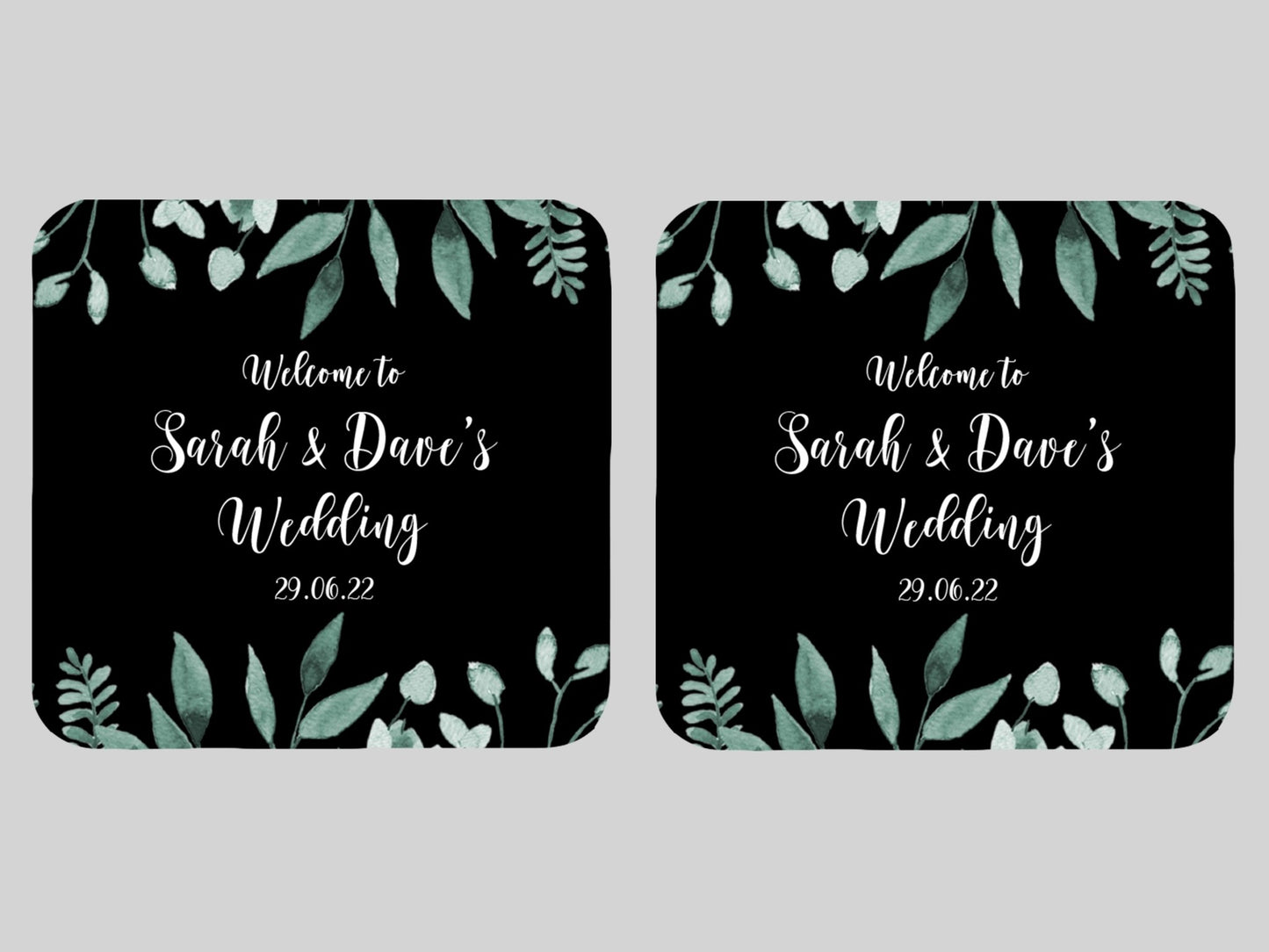 Wedding Green Leaves Coaster (Black) - Bar - Mats.co.uk