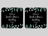 Wedding Green Leaves Coaster (Black) - Bar - Mats.co.uk