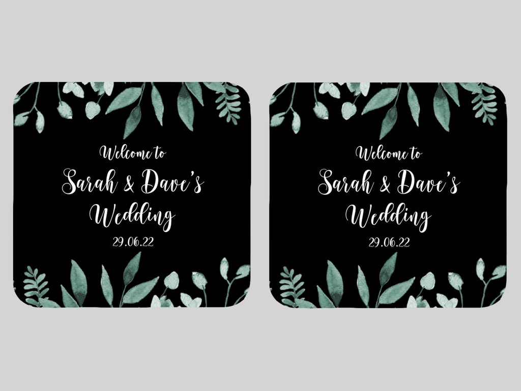 Wedding Green Leaves Coaster (Black) - Bar - Mats.co.uk