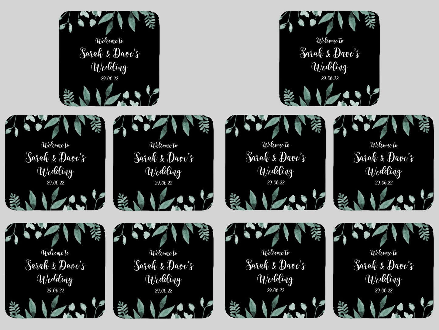 Wedding Green Leaves Coaster (Black) - Bar - Mats.co.uk