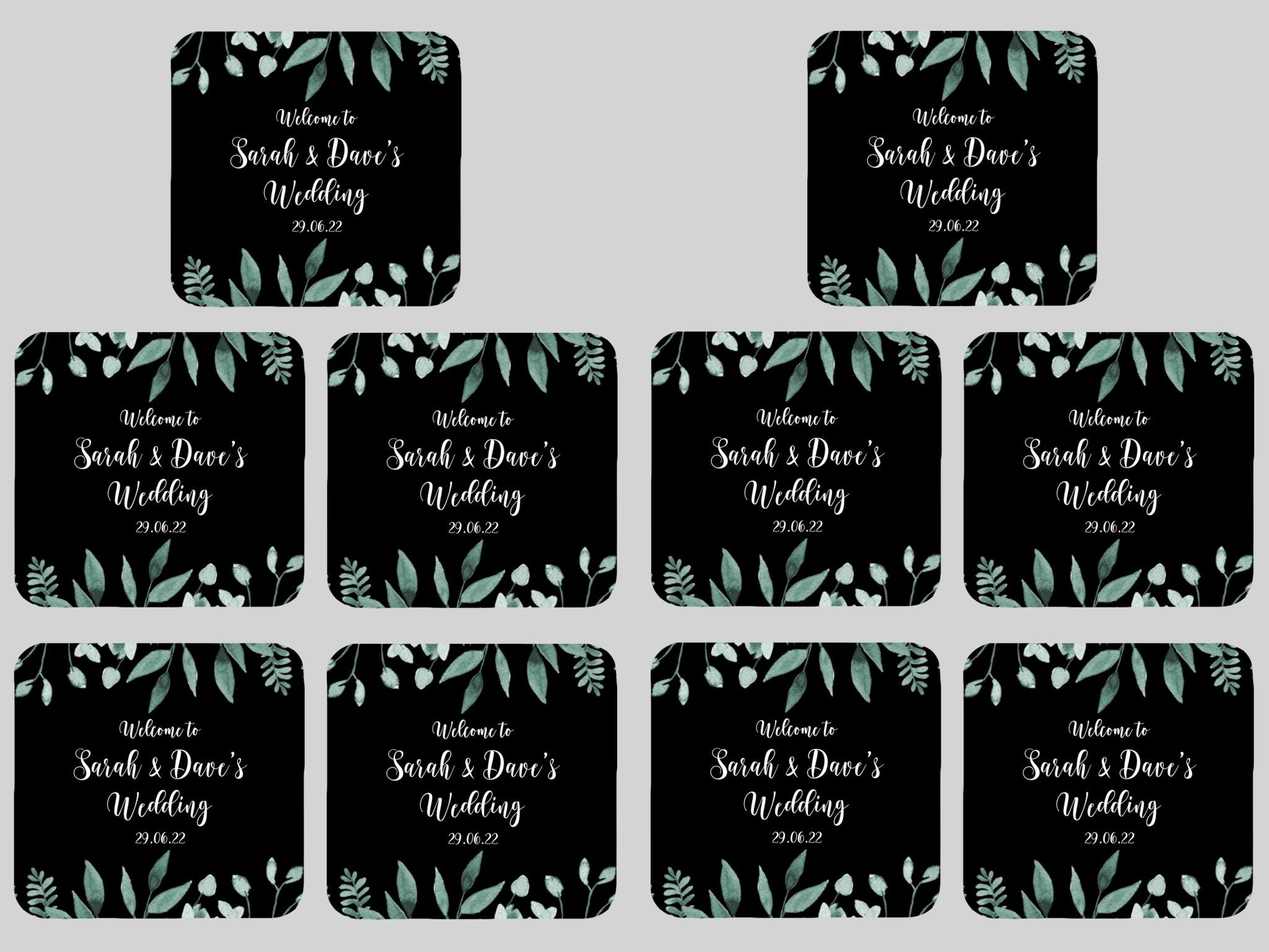 Wedding Green Leaves Coaster (Black) - Bar - Mats.co.uk