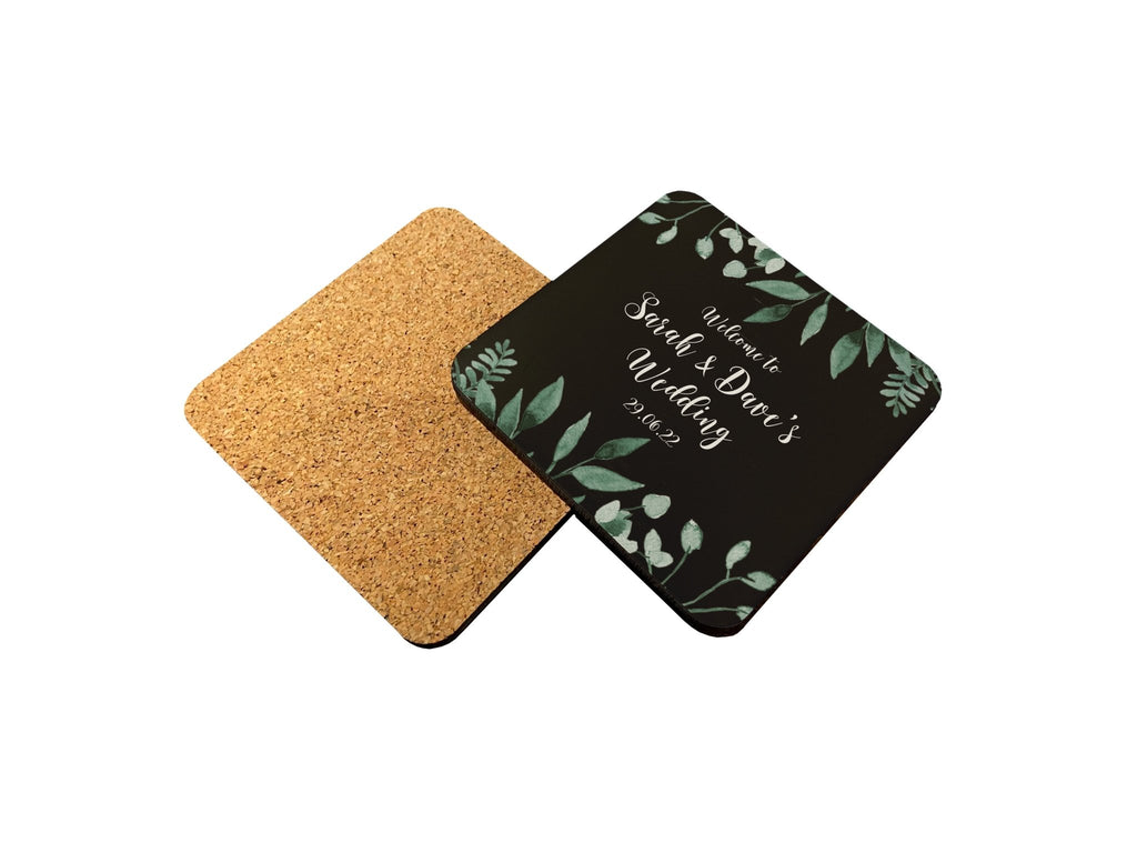 Wedding Green Leaves Coaster (Black) - Bar - Mats.co.uk