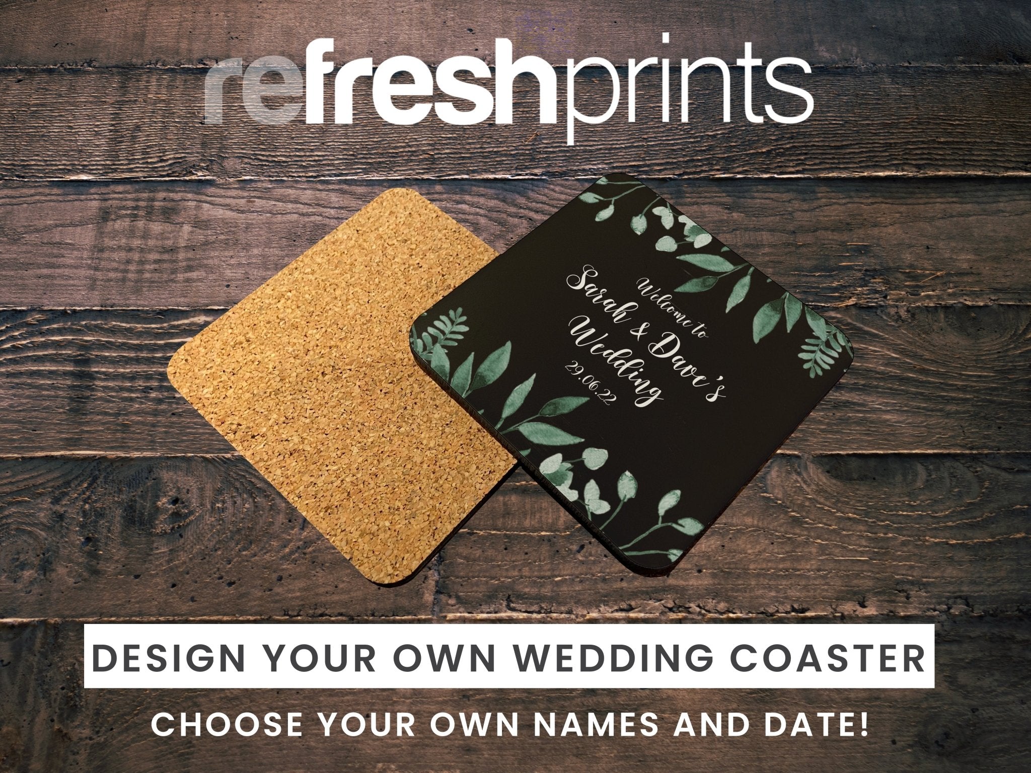 Wedding Green Leaves Coaster (Black) - Bar - Mats.co.uk