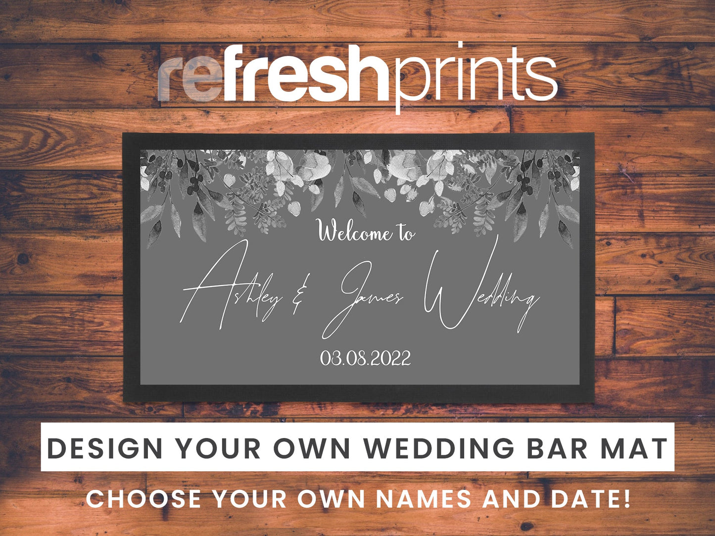 Wedding Leaves Grey Regular Bar Runner - Bar - Mats.co.uk