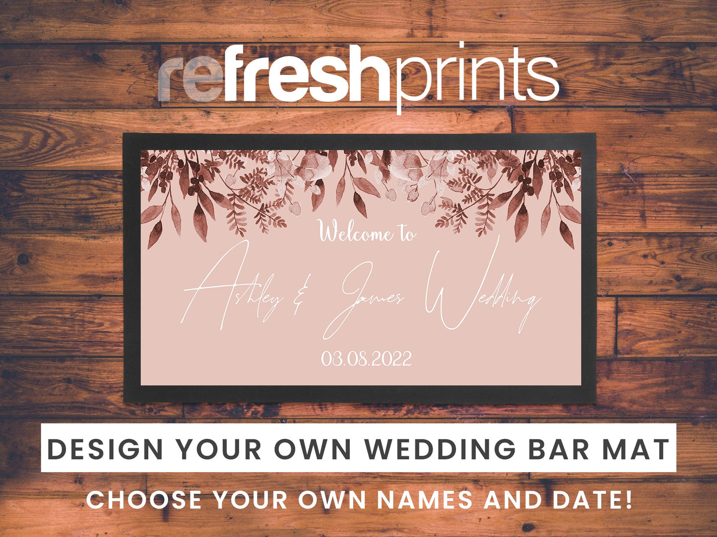 Wedding Leaves Pink Regular Bar Runner - Bar - Mats.co.uk