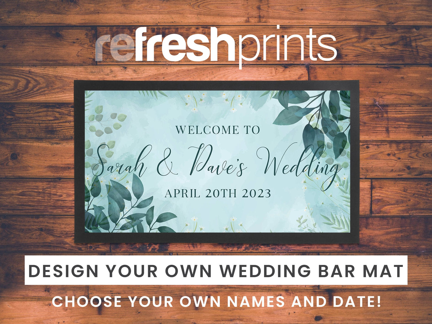 Wedding Leaves Print Regular Bar Runner - Bar - Mats.co.uk