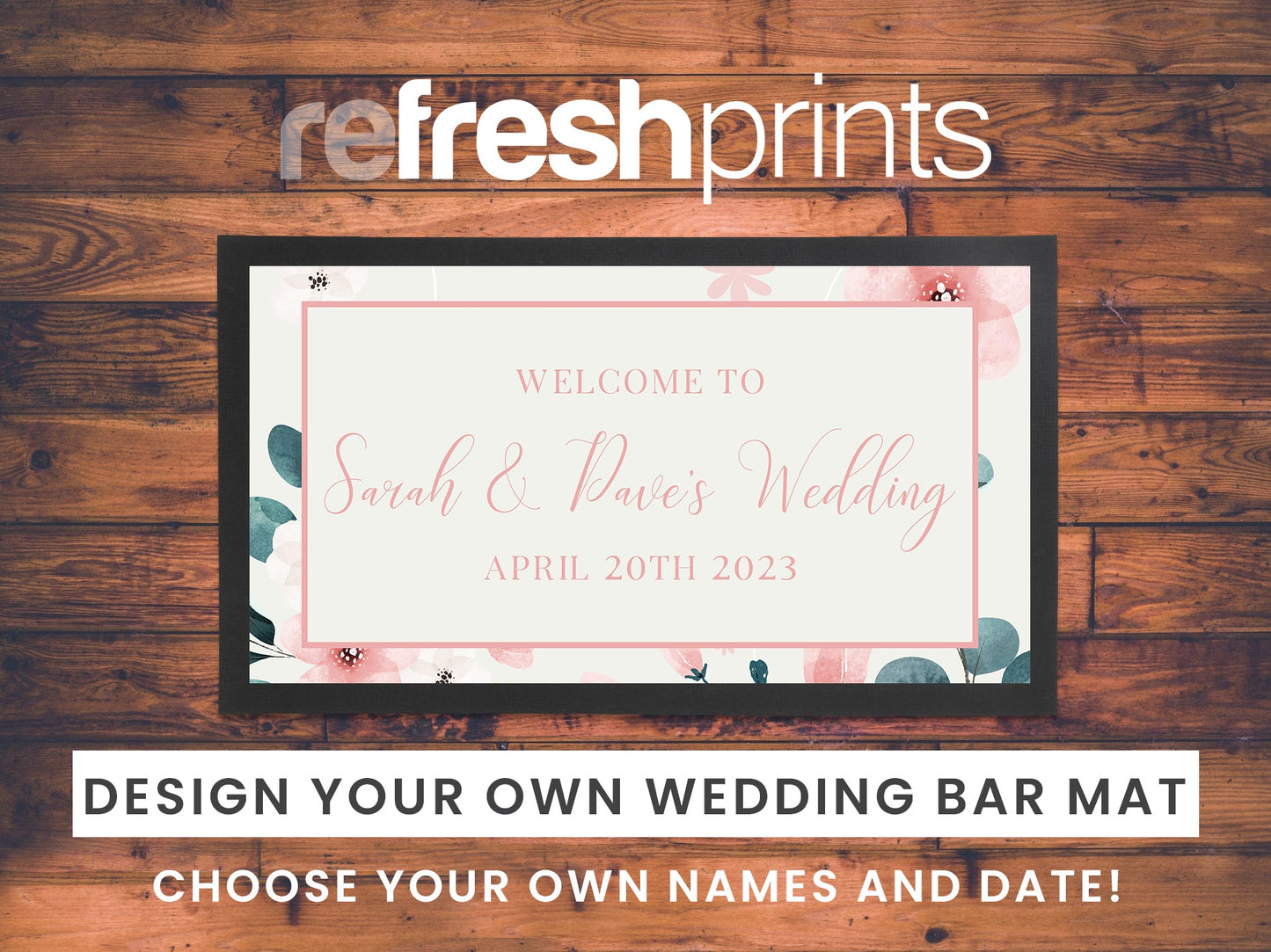 Wedding Pink Floral Border Regular Bar Runner - Bar - Mats.co.uk