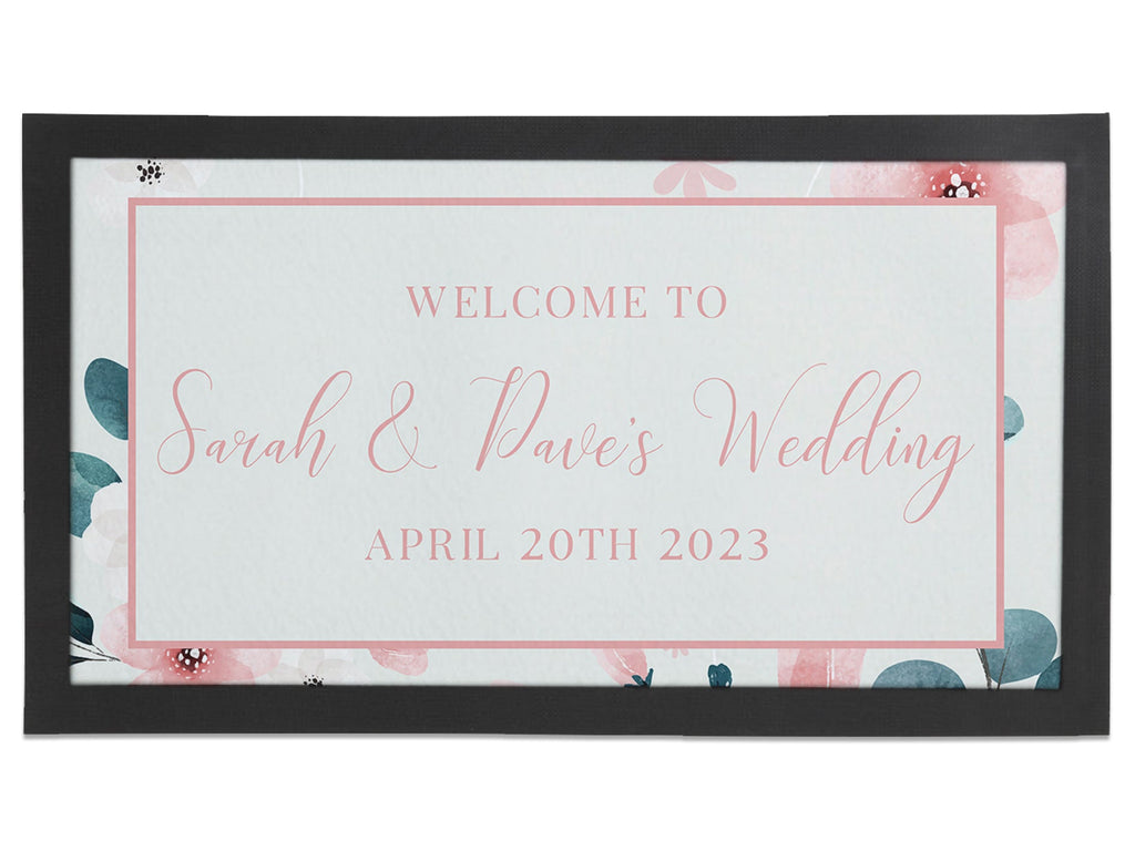 Wedding Pink Floral Border Regular Bar Runner - Bar - Mats.co.uk