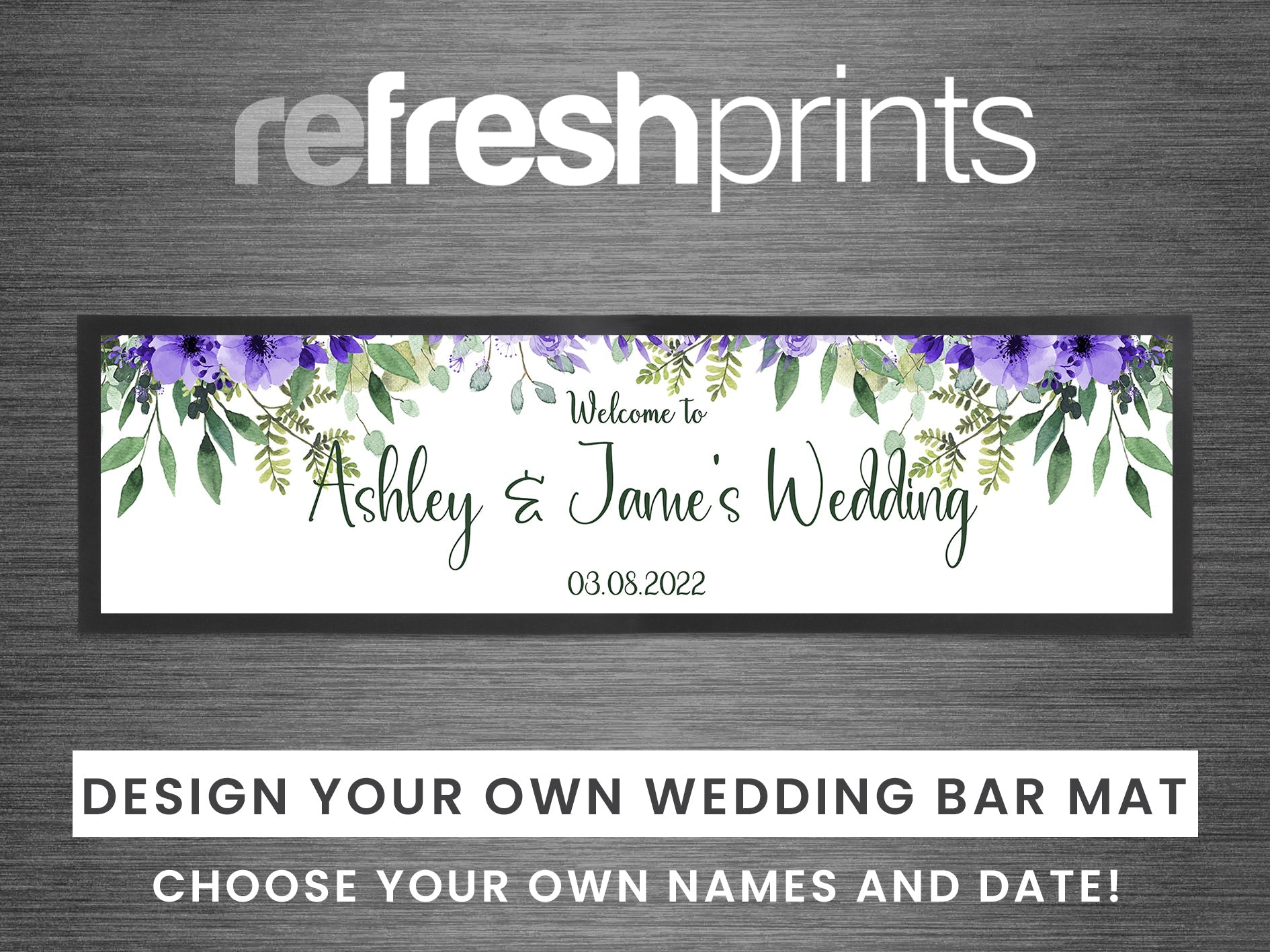 Wedding Purple Floral Leaves Large Bar Runner - Bar - Mats.co.uk