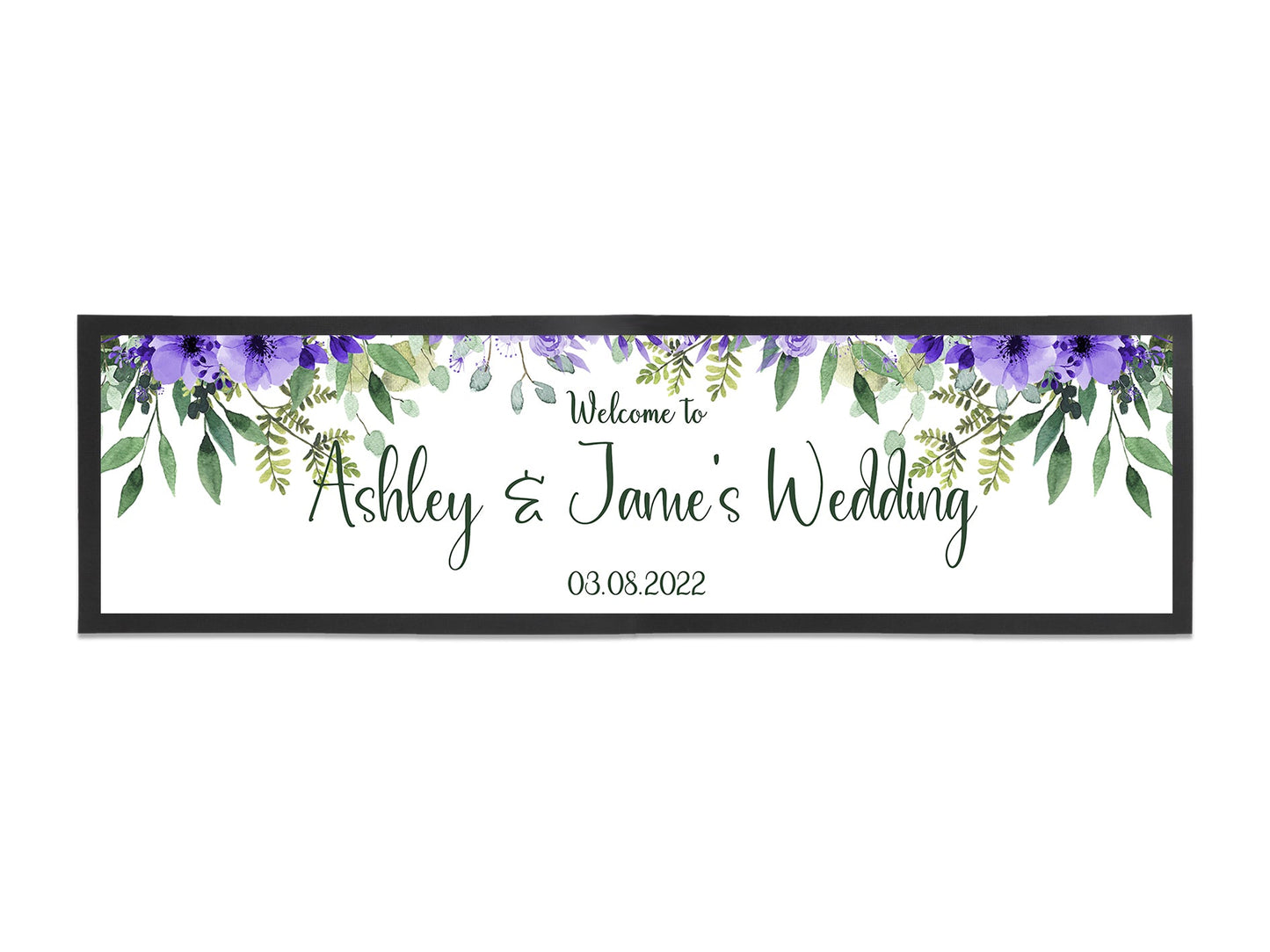 Wedding Purple Floral Leaves Large Bar Runner - Bar - Mats.co.uk
