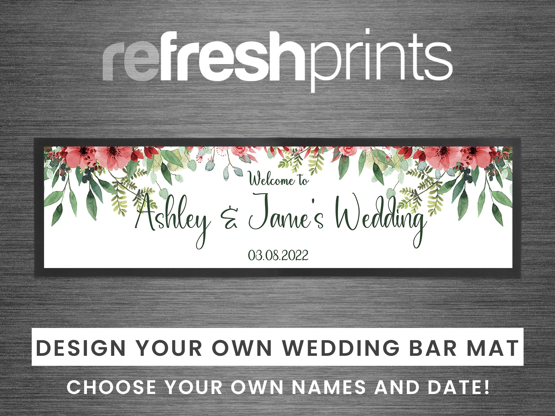 Wedding Red Floral Leaves Large Bar Runner - Bar - Mats.co.uk