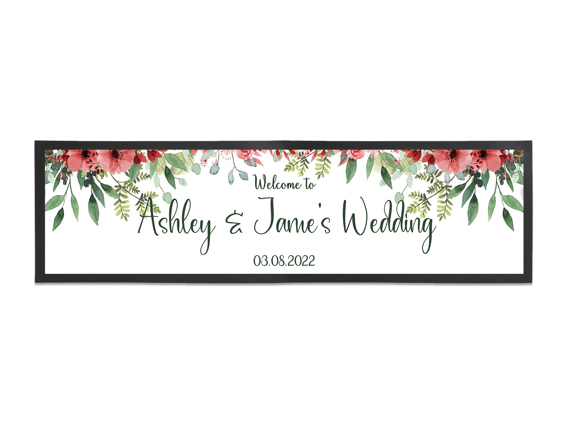 Wedding Red Floral Leaves Large Bar Runner - Bar - Mats.co.uk
