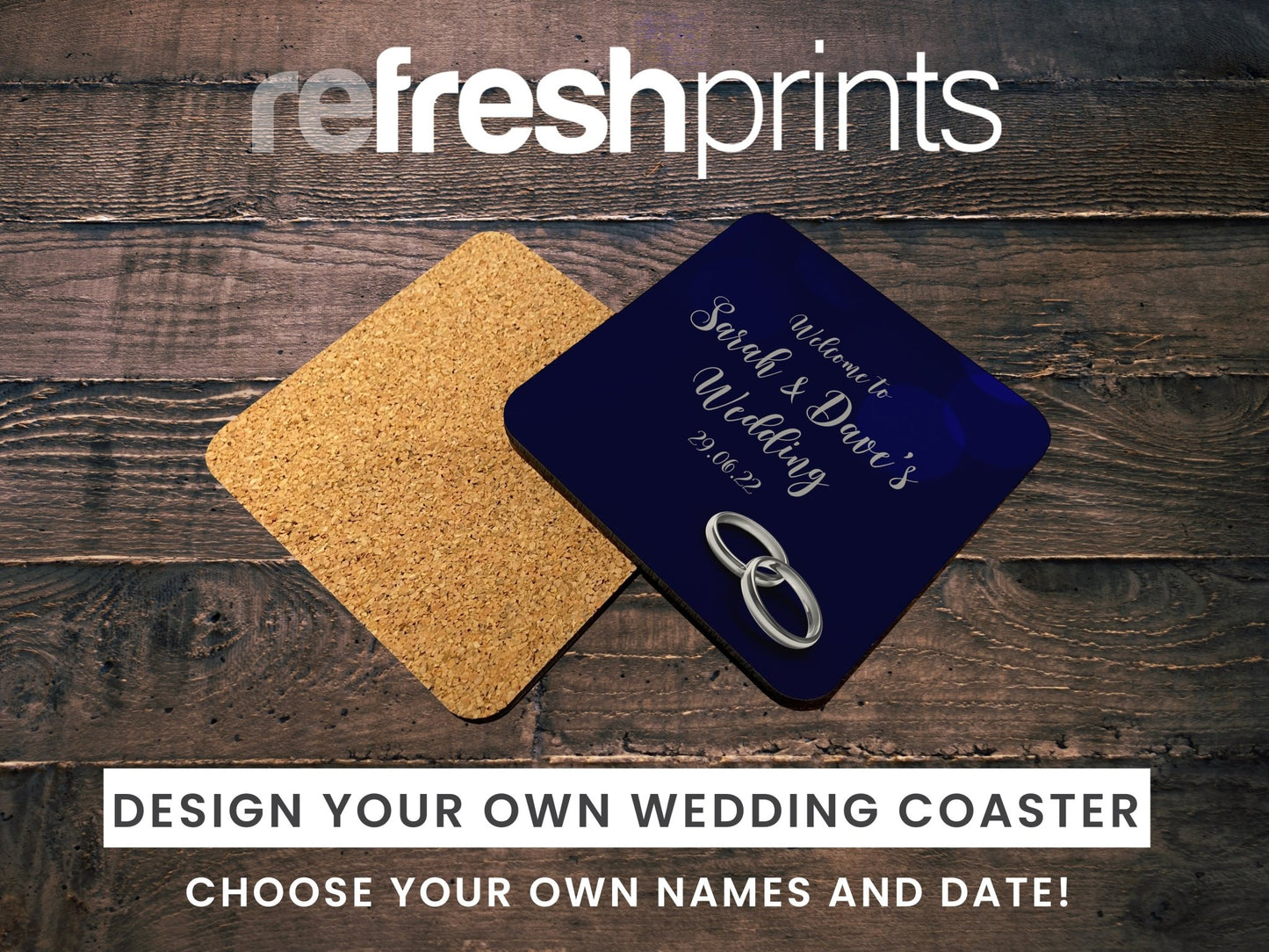 Wedding Rings Coaster (Navy) - Bar - Mats.co.uk