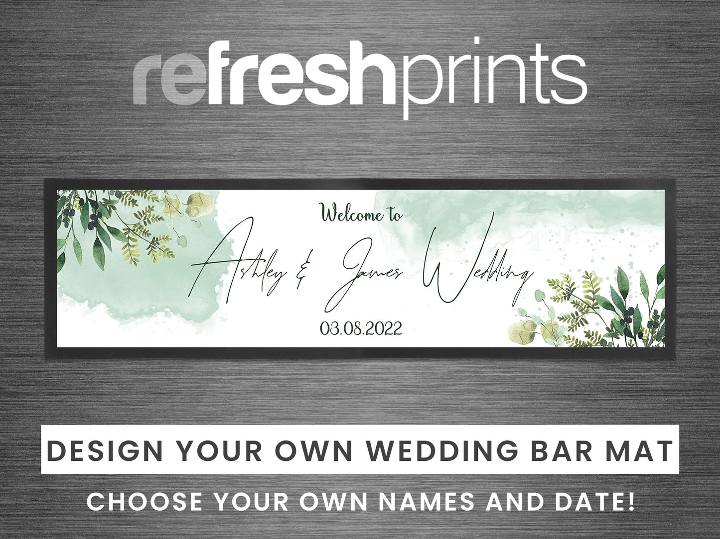 Wedding Watercolour Leaves Large Bar Runner - Bar - Mats.co.uk