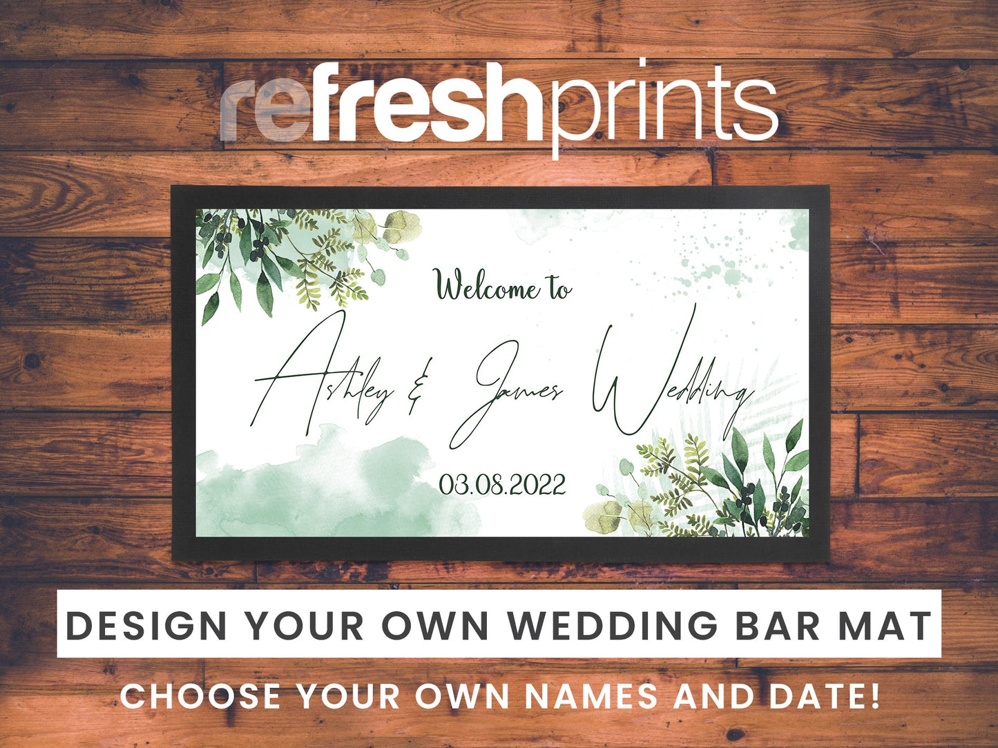Wedding Watercolour Leaves Regular Bar Runner - Bar - Mats.co.uk