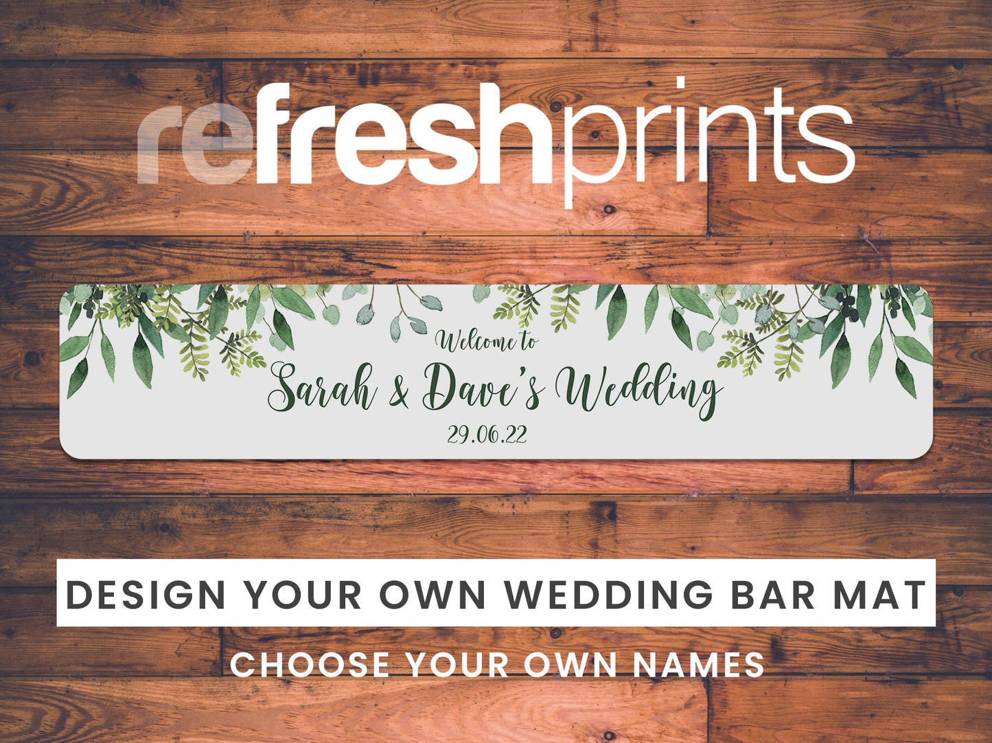 Wedding White Leaves Slim Bar Runner - Bar - Mats.co.uk