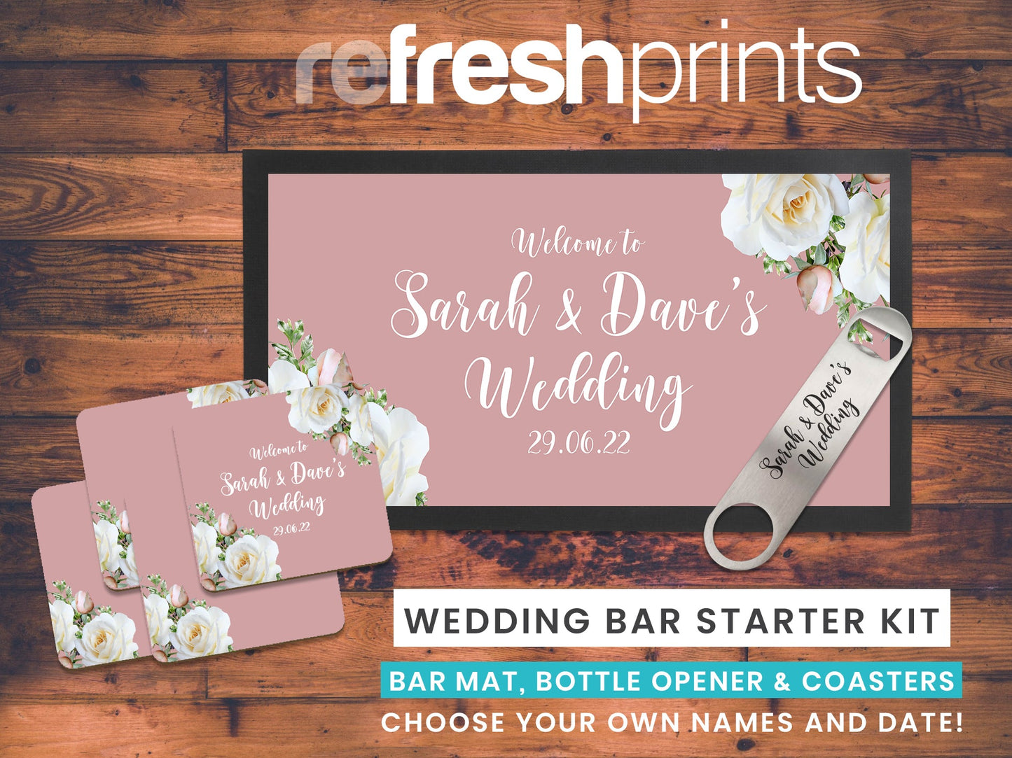 Wedding White Roses Bar Gift Set (Pink) - Bar - Mats.co.uk