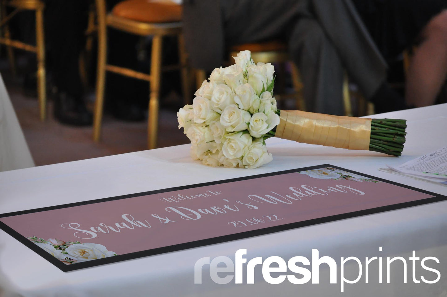 Wedding White Roses Large Bar Runner (Pink) - Bar - Mats.co.uk