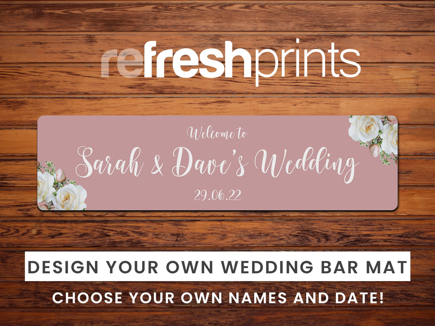 Wedding White Roses Premium Bar Runner (Pink) - Bar - Mats.co.uk