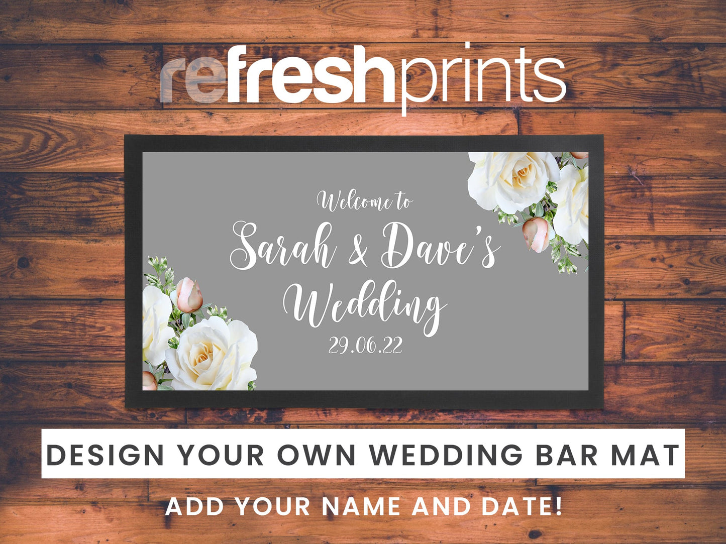 Wedding White Roses Regular Bar Runner - Bar - Mats.co.uk