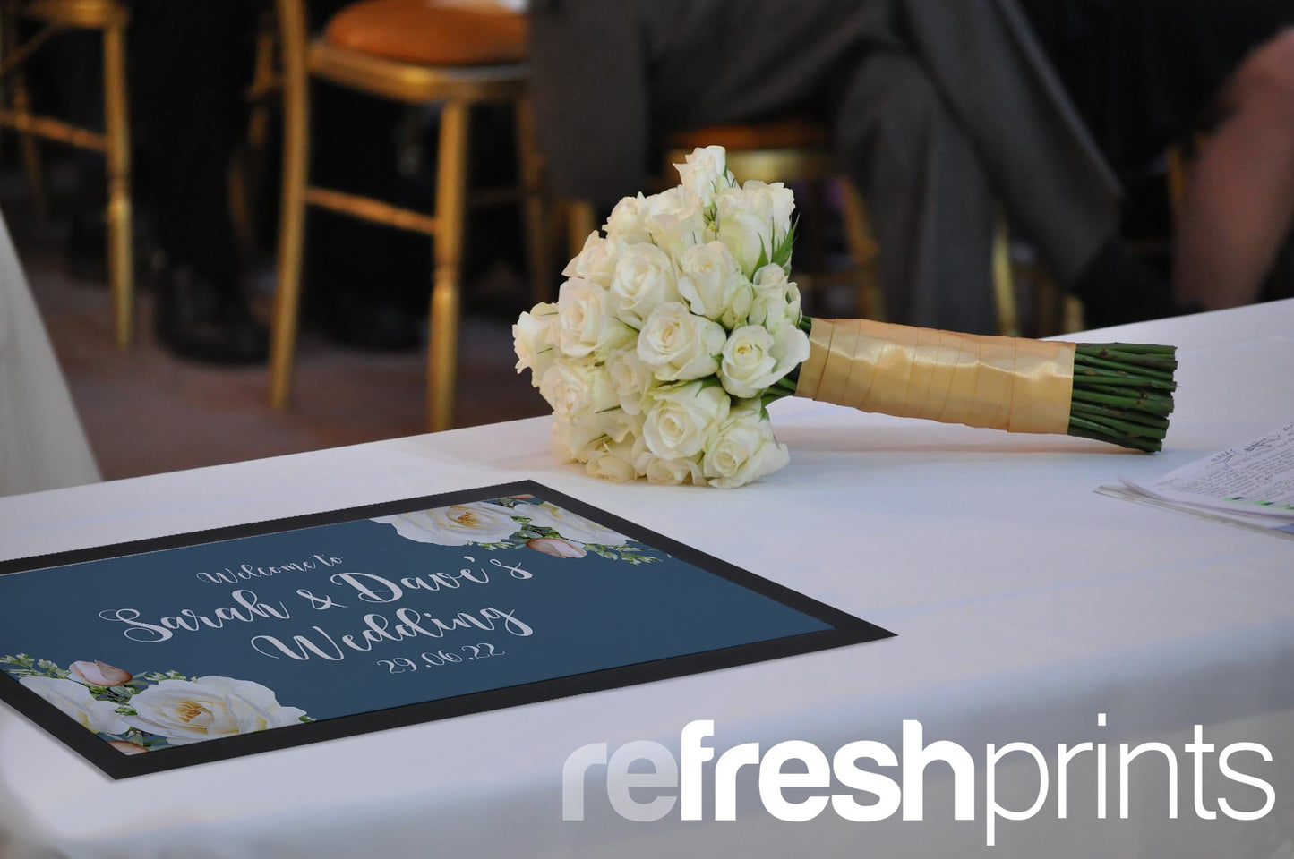 Wedding White Roses Regular Bar Runner (Blue) - Bar - Mats.co.uk