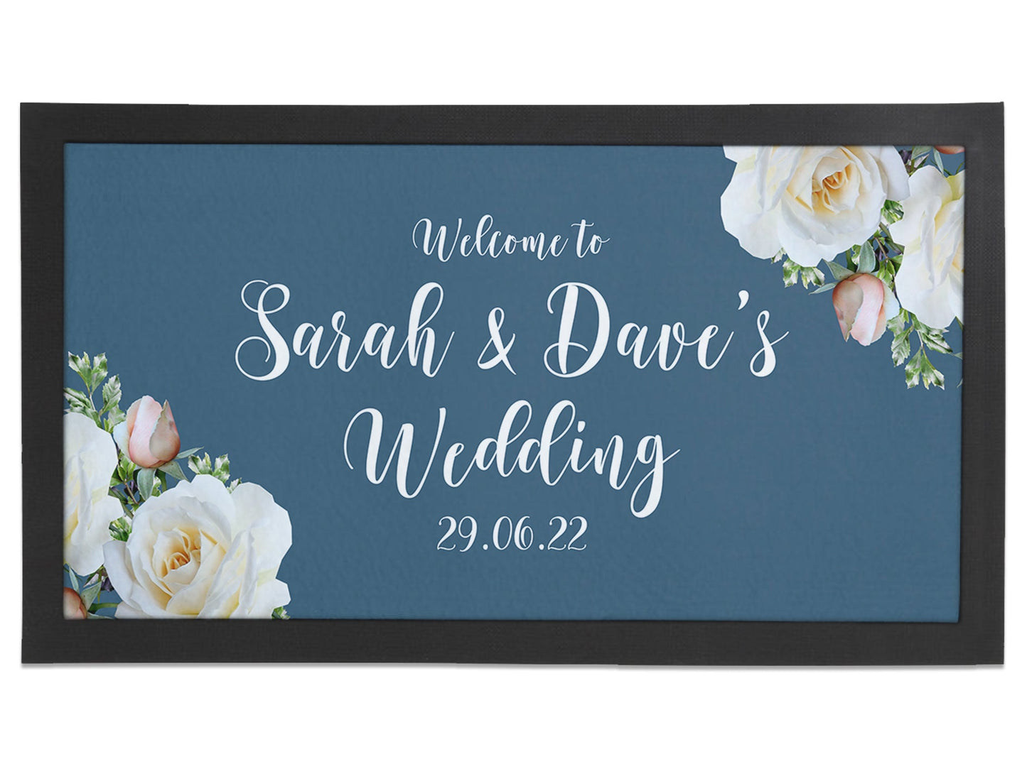 Wedding White Roses Regular Bar Runner (Blue) - Bar - Mats.co.uk