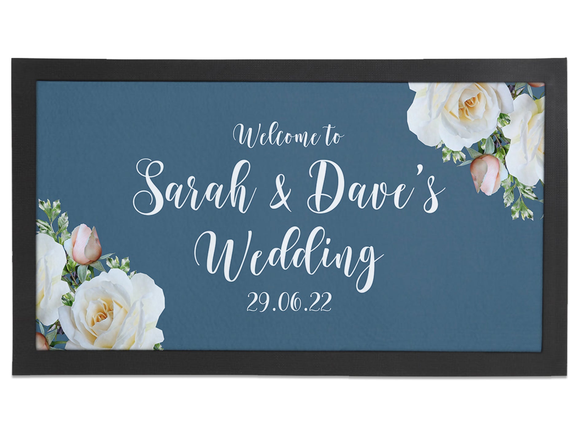 Wedding White Roses Regular Bar Runner (Blue) - Bar - Mats.co.uk